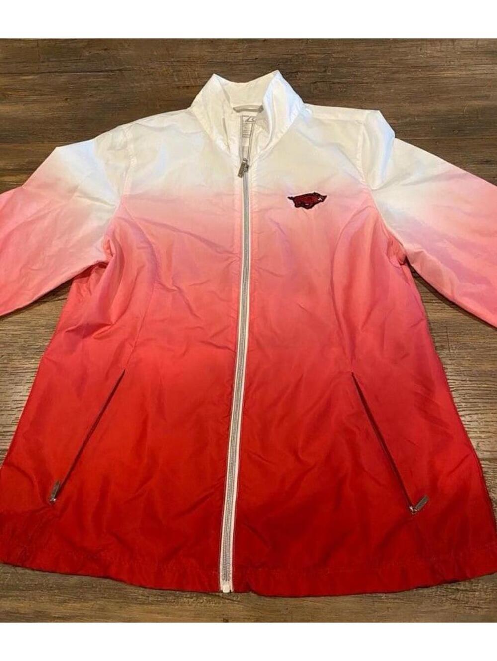 Arkansas Razorbacks Red Ombré Lightweight Water Resistant Jacket sz M EUC